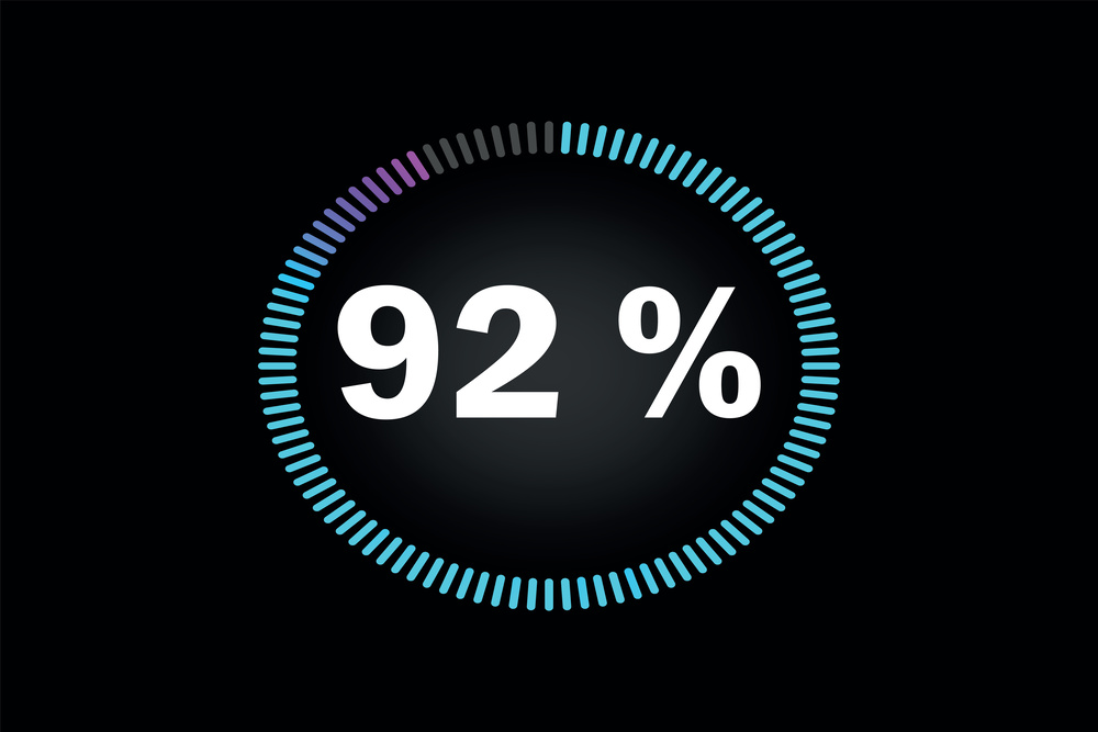 Percent circle diagram showing 92% - indicator with blue to pink