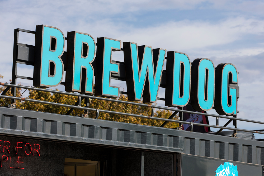 LONDON, UNITED KINGDOM - OCTOBER 13th 2018: A brewdog craft beer sign. BrewDog is a Scottish brewery and pub chain.