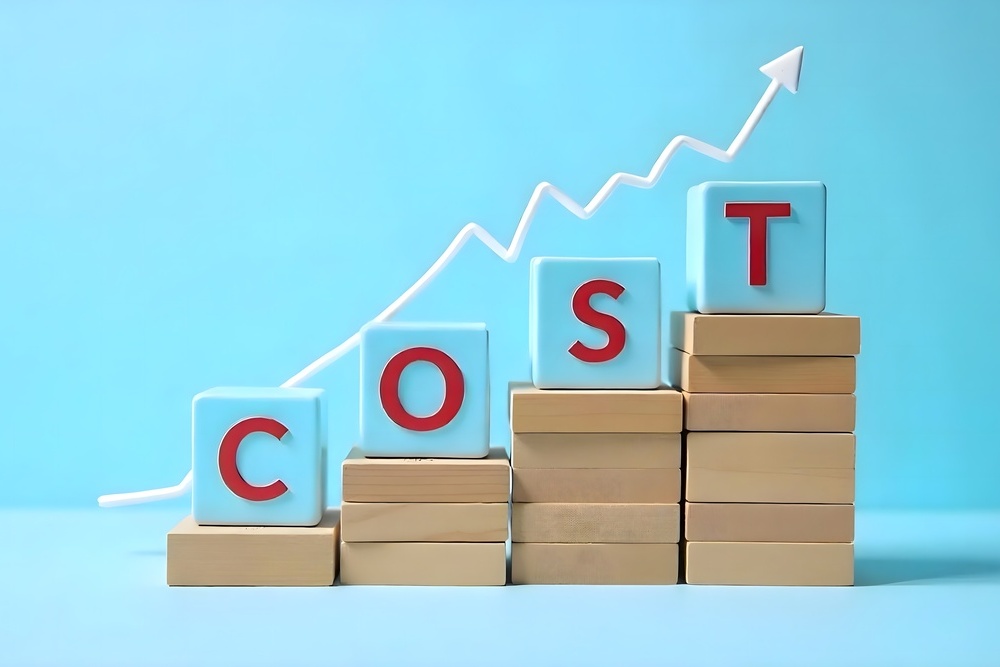 COST Text on Blue Background with Growing Stacked Cubes