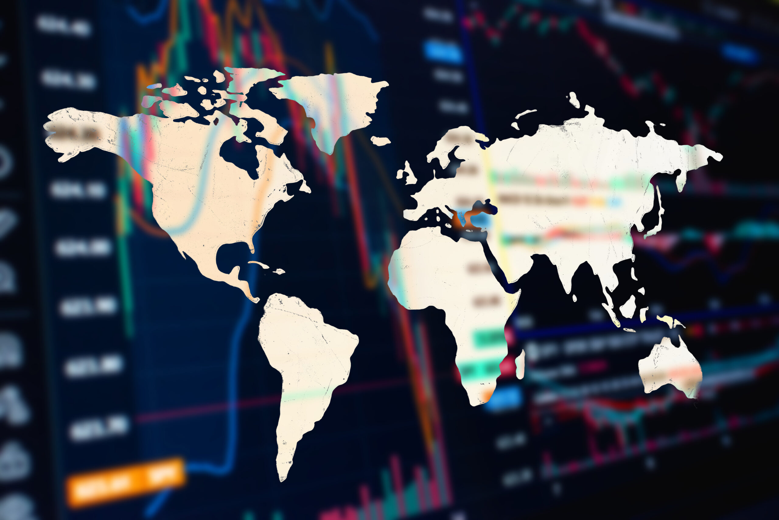 Blurred forex background, economy finance business stock earth global market financial forex map chart digital investment graph background.