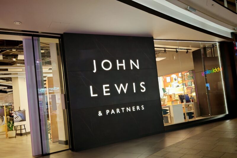 Exterior of a John Lewis & Partners store frontage in the UK