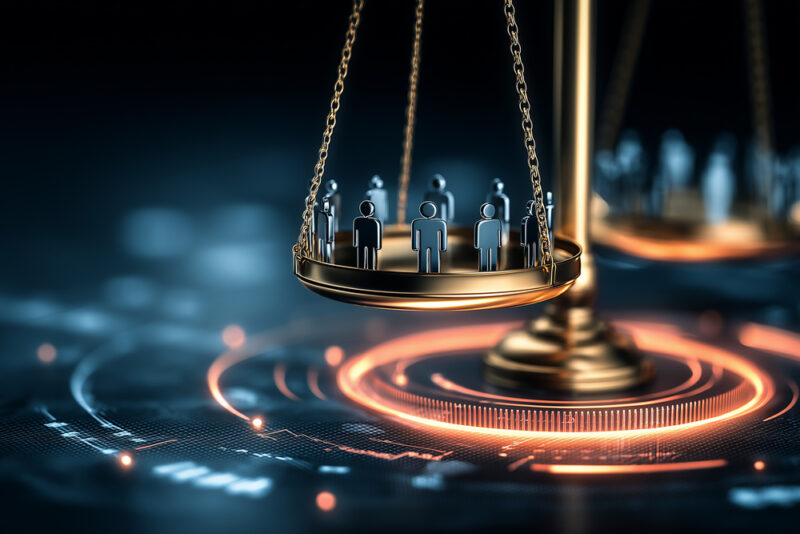Model figures standing on legal scales representing widespread changes in employment law affecting workers and employers.