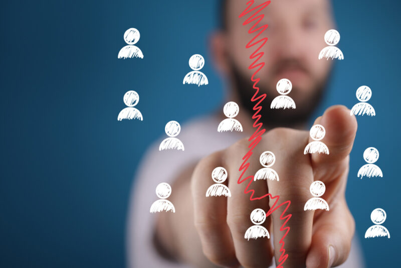 Split workforce visual showing full-time employees grouped together while part-time workers appear fewer or separated, illustrating the growing divide in the UK labour market.