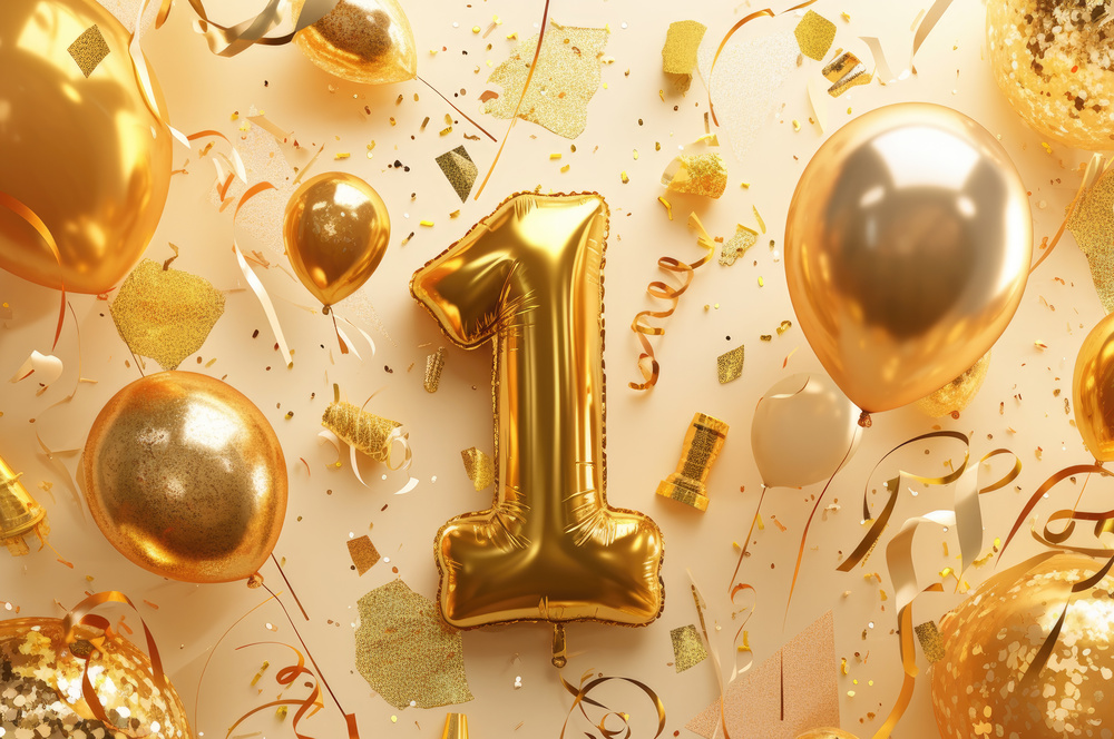 Balloons and decor. The child's birthday is 1 year old.