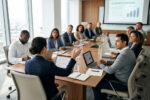 Executive leadership team reviewing business performance data during a board meeting