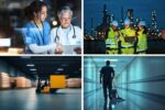 Shift and night workers in healthcare, logistics and manufacturing workplaces, representing the challenges and opportunities of supporting a 24/7 workforce.