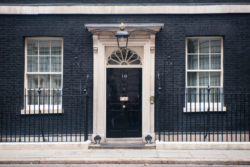 A picture of 10 Downing Street where the new Prime Minister Andy Burnham made his inaugural speech
