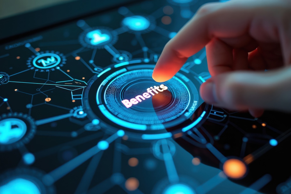 Employee accessing workplace benefits through a futuristic digital platform
