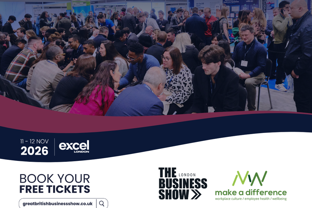 Visitors networking and exploring exhibitor stands at The Business Show London 2026.
