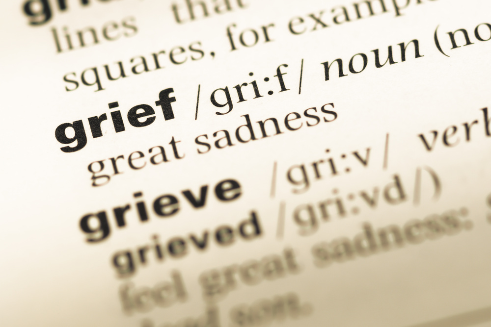 The page from a dictionary showing the definition of the words grief and grieve