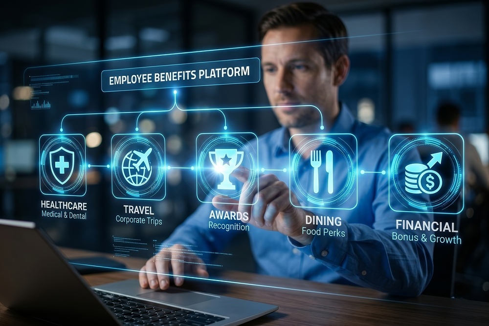 Digital interface showing various employee benefits and compensation strategy options.